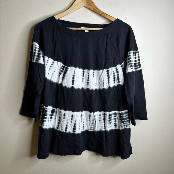 J Jill Pure Jill Sweatshirt M Black White Tie Dye Pullover Organic Cotton Boho - Picture 1 of 10